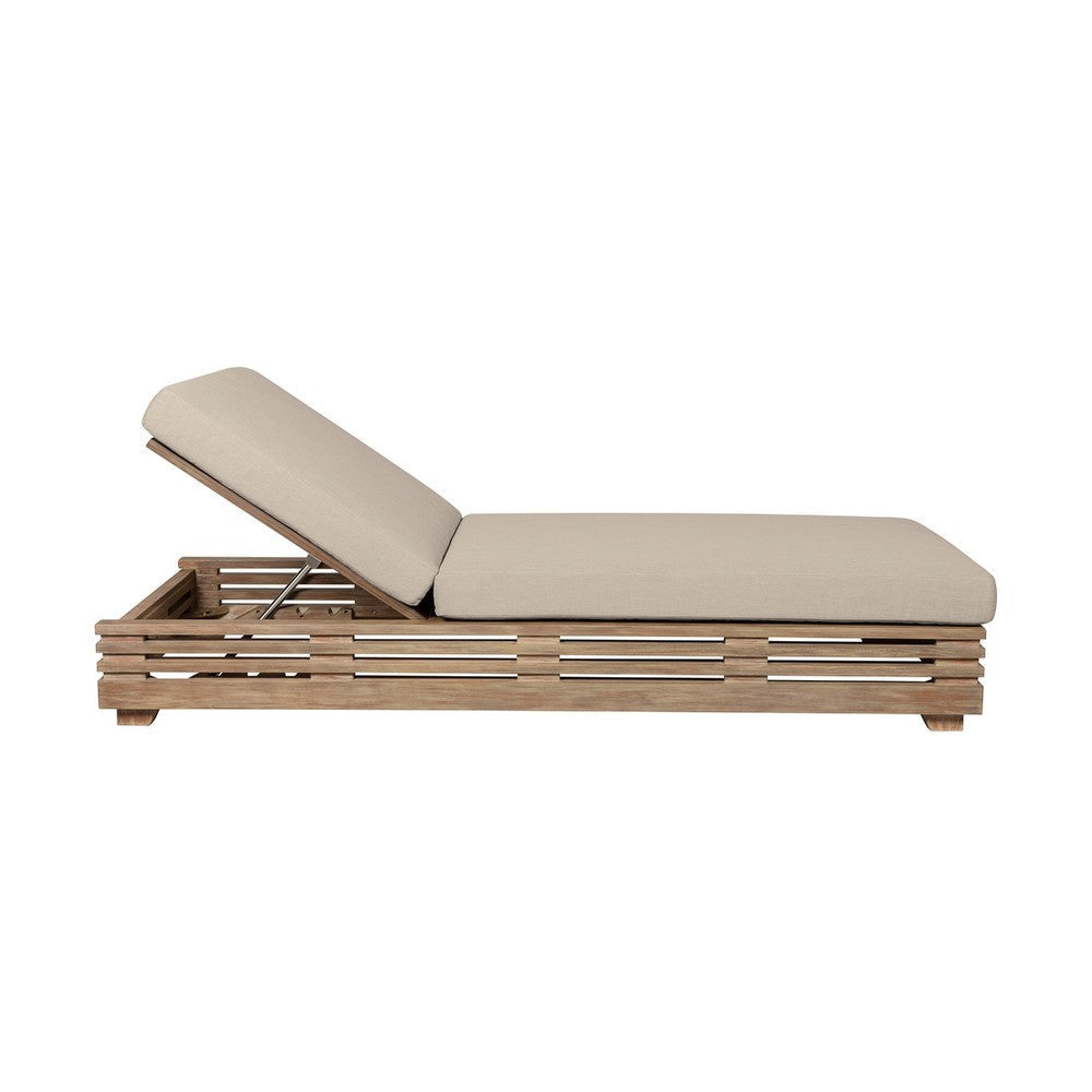 Hida Chaise Lounge Chair | Brown Eucalyptus Wood | Taupe Olefin | 82’’ BM339004