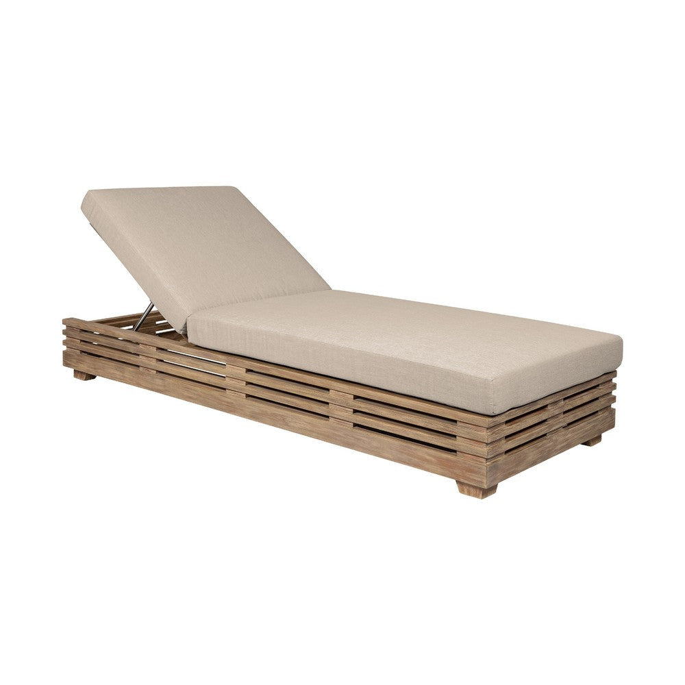 Hida Chaise Lounge Chair | Brown Eucalyptus Wood | Taupe Olefin | 82"