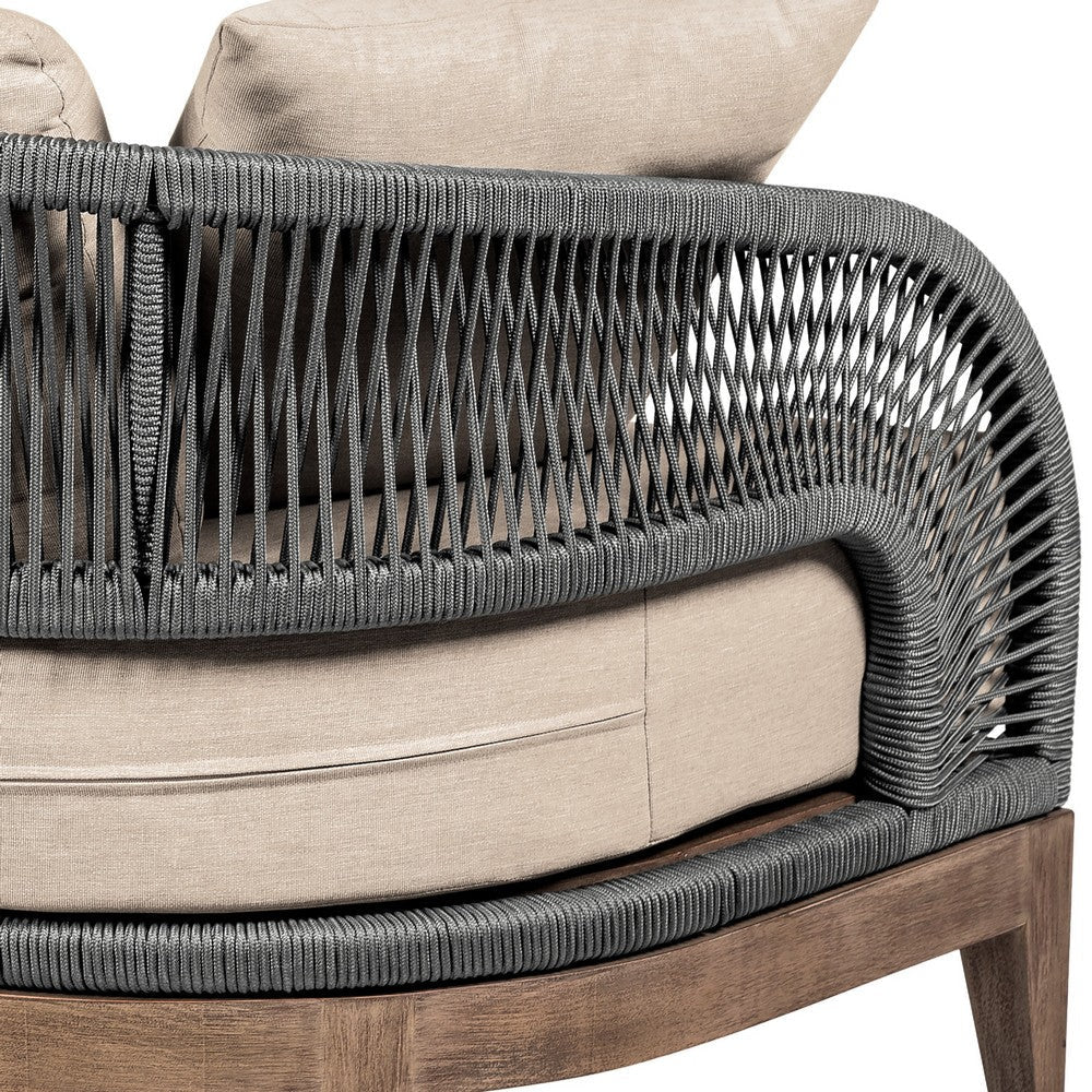 Kimi Outdoor Patio Sofa | Brown Wood | Gray Rope | Taupe Olefin | 82"