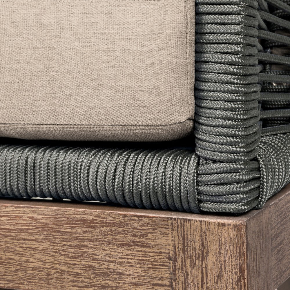 Kimi Outdoor Patio Sofa | Brown Wood | Gray Rope | Taupe Olefin | 82’’ BM339005