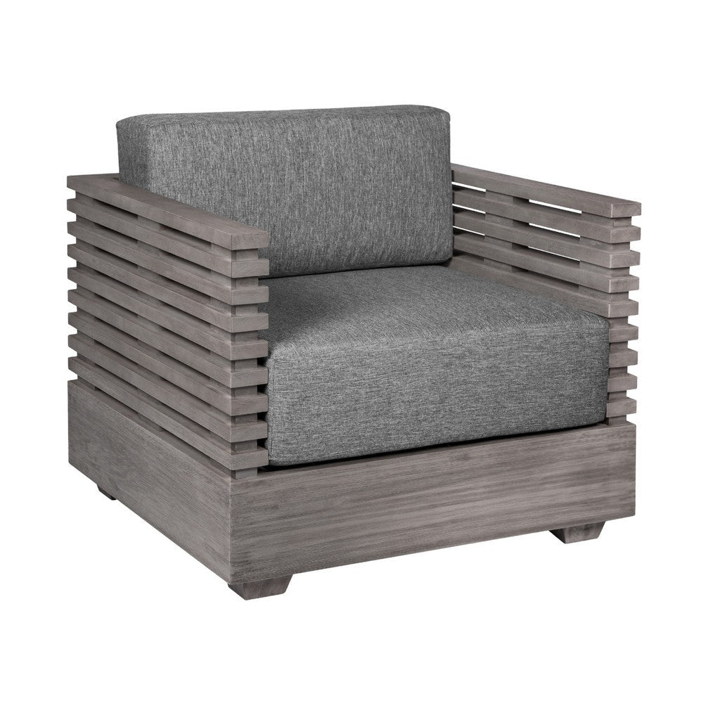 Hida 4pc Patio Set | Coffee Table | Sofa & Chairs | Gray Wood & Taupe Olefin BM339008
