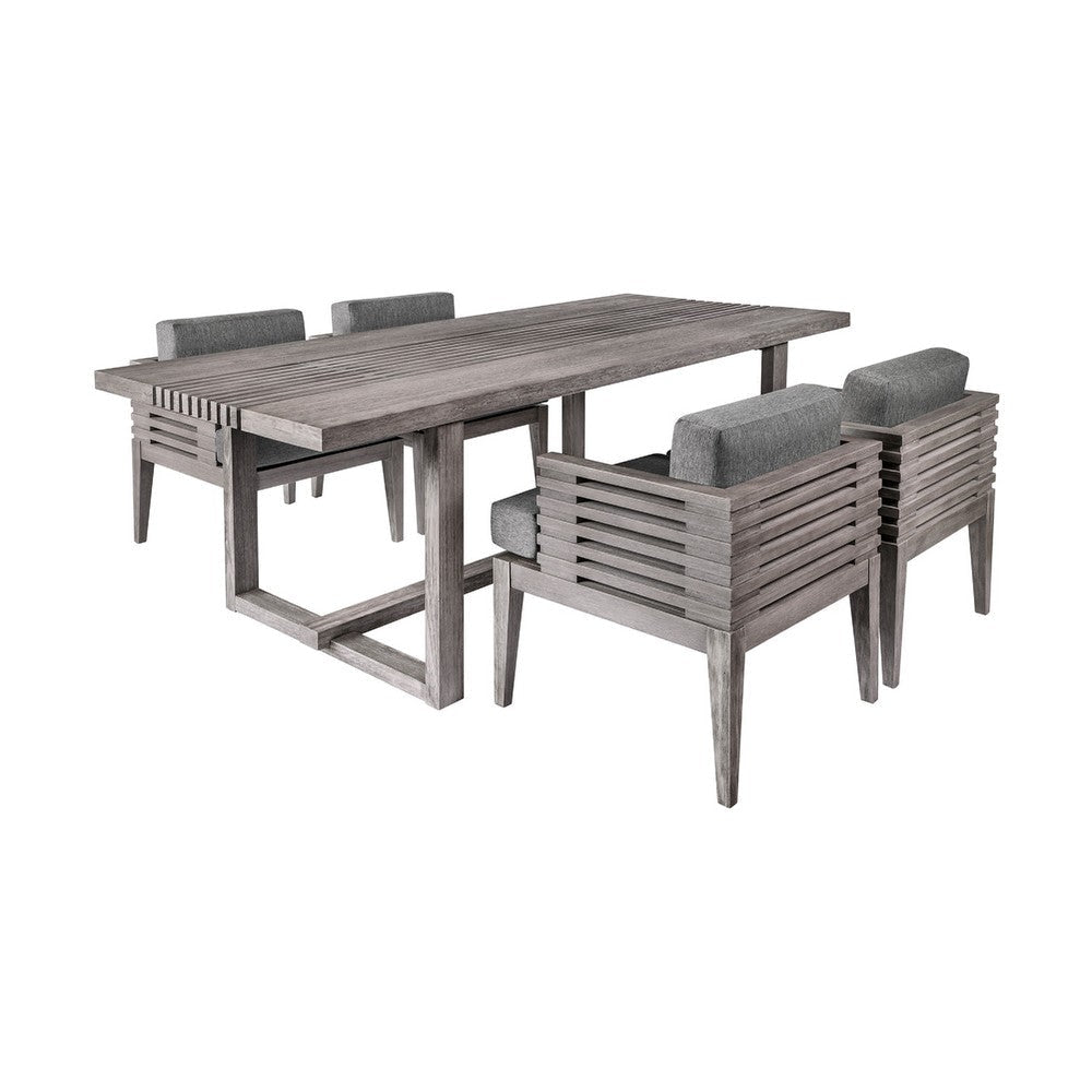 Hida 5pc Outdoor Dining Table Set | 4 Chairs | Gray Wood | Olefin Cushions BM339010