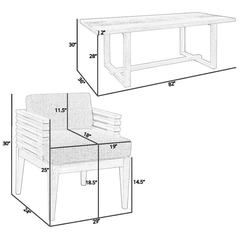 Hida 5pc Outdoor Dining Table Set | 4 Chairs | Gray Wood | Olefin Cushions BM339010