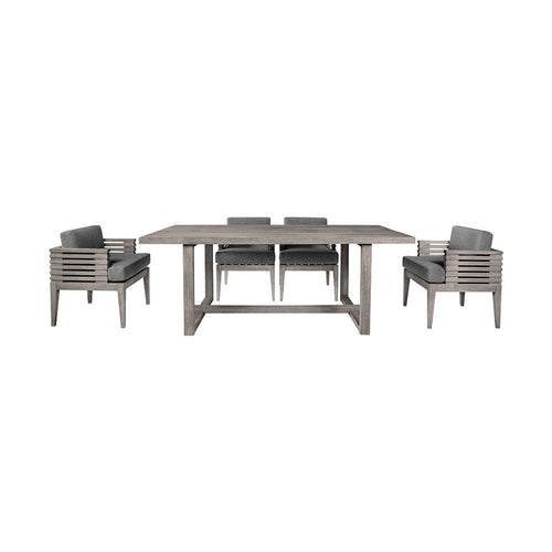 Hida 5pc Outdoor Dining Table Set | 4 Chairs | Gray Wood | Olefin Cushions