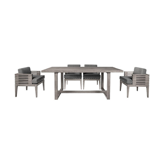 Hida 5pc Outdoor Dining Table Set | 4 Chairs | Gray Wood | Olefin Cushions