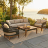 Kimi Outdoor 4pc Set | Sofa Chairs & Coffee Table | Brown Wood | Taupe Olefin BM339011