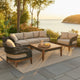 Kimi Outdoor 4pc Set | Sofa Chairs & Coffee Table | Brown Wood | Taupe Olefin BM339011
