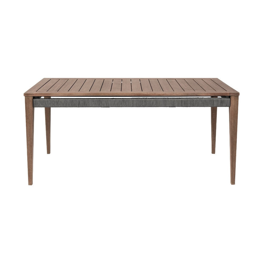 Kimi 5pc Patio Dining Table & 4 Chairs Set | Brown Wood | Gray Rope | Taupe Olefin BM339012
