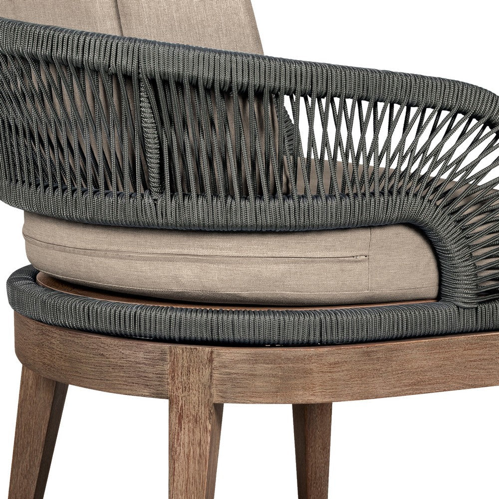 Kimi 5pc Patio Dining Table & 4 Chairs Set | Brown Wood | Gray Rope | Taupe Olefin BM339012