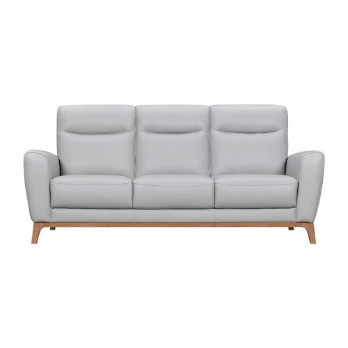 Reysa Sofa | Soft Dove Gray Leather Cushions | Brown Wood | 83"