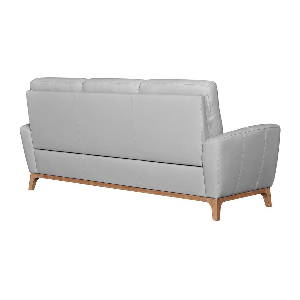 Reysa Sofa | Soft Dove Gray Leather Cushions | Brown Wood | 83’’ BM339013