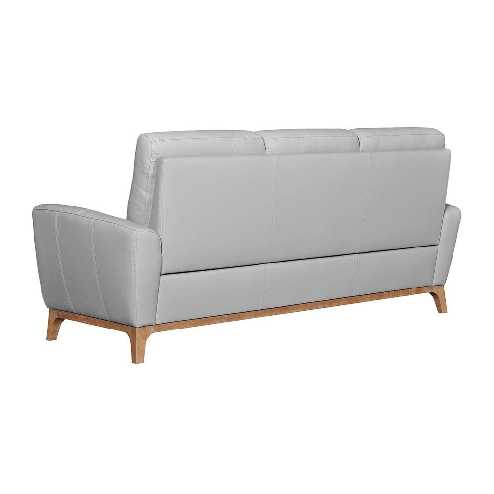 Reysa Sofa | Soft Dove Gray Leather Cushions | Brown Wood | 83’’ BM339013