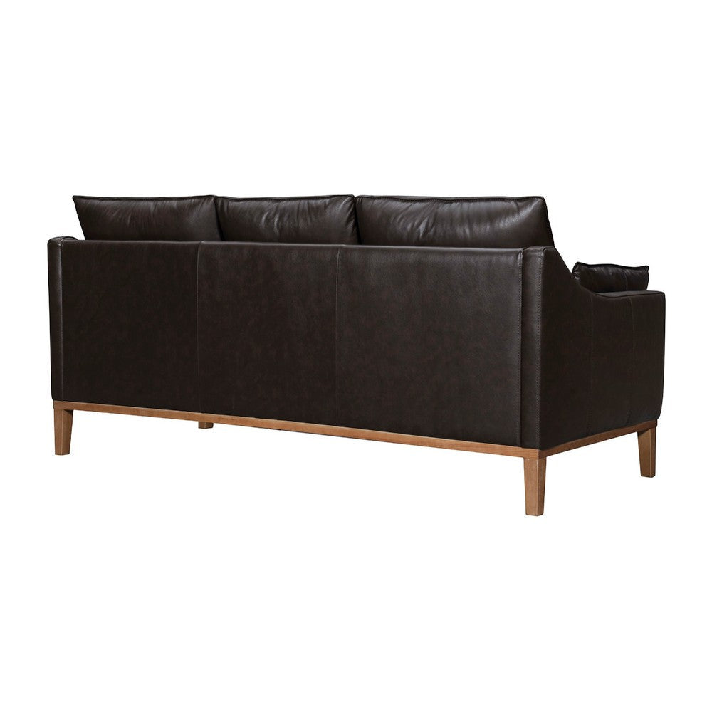 Neila Sofa | Soft Dark Brown Leather Cushions | Light Brown Wood | 87’’ BM339014