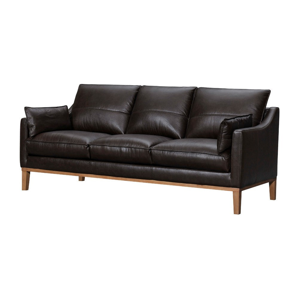 Neila Sofa | Soft Dark Brown Leather Cushions | Light Brown Wood | 87’’ BM339014