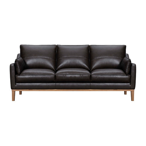 Neila Sofa | Soft Dark Brown Leather Cushions | Light Brown Wood | 87"
