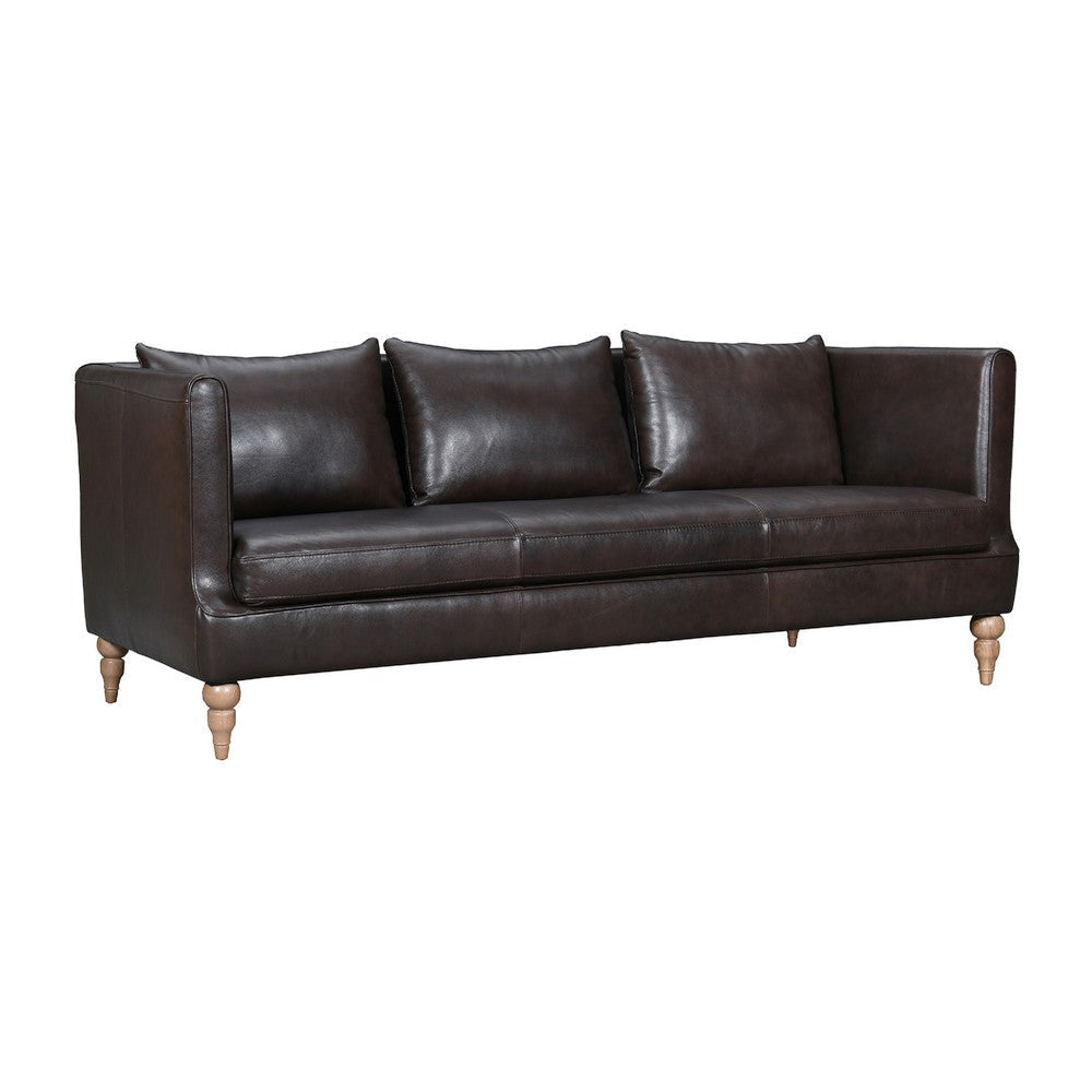 Venna Sofa | Dark Brown Leather | Light Brown Wood Legs | 85’’ BM339016