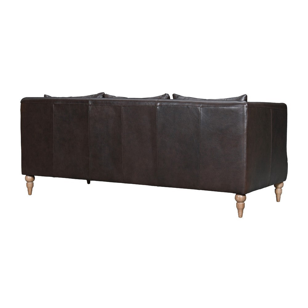 Venna Sofa | Dark Brown Leather | Light Brown Wood Legs | 85’’ BM339016