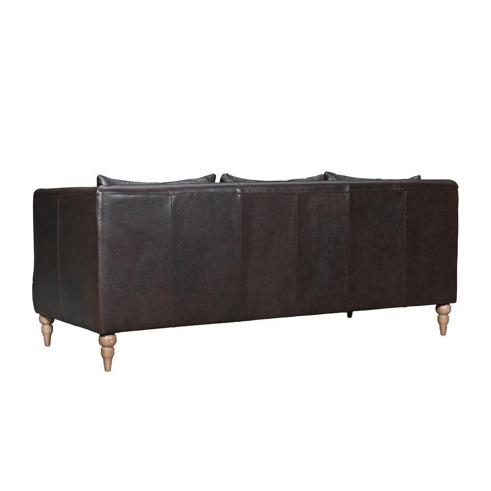 Venna Sofa | Dark Brown Leather | Light Brown Wood Legs | 85’’ BM339016