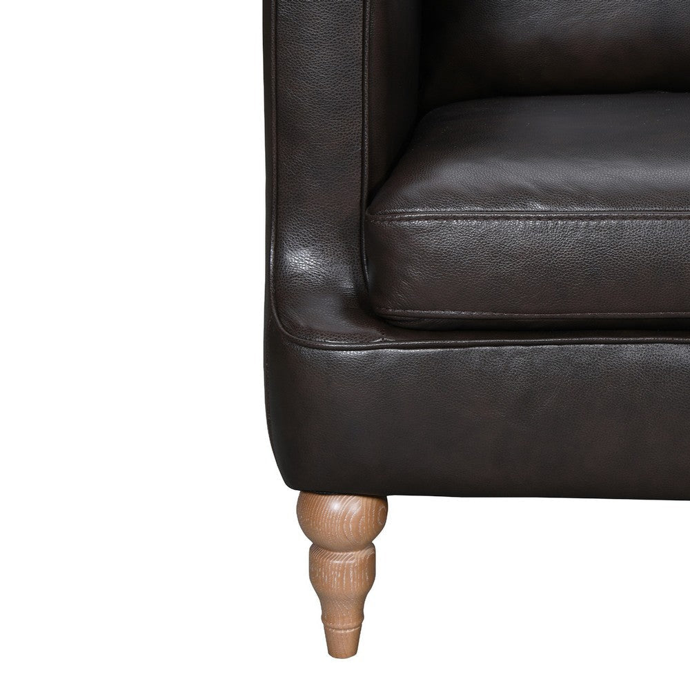 Venna Sofa | Dark Brown Leather | Light Brown Wood Legs | 85’’ BM339016