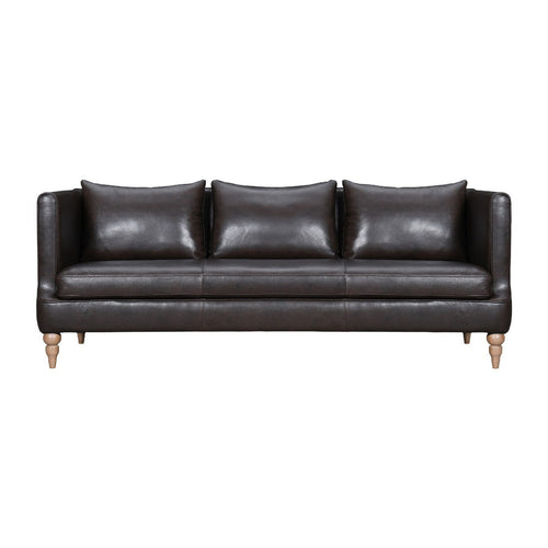 Venna Sofa | Dark Brown Leather | Light Brown Wood Legs | 85"