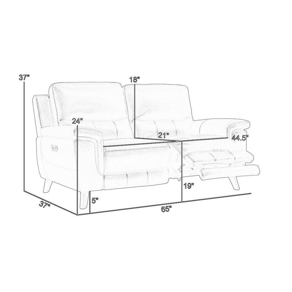 Lizen Power Recliner Loveseat | USB Port | Brown Leather | 65’’ BM339018