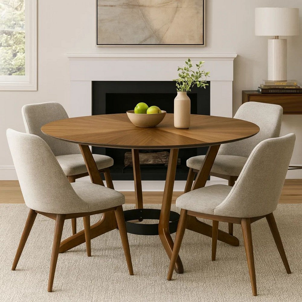 Alana Dining Table | Walnut Brown Rubberwood | Black Metal | 54" Round