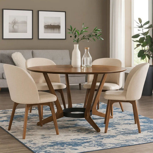 Alana Dining Table | Walnut Brown Rubberwood | Black Metal | 54" Round