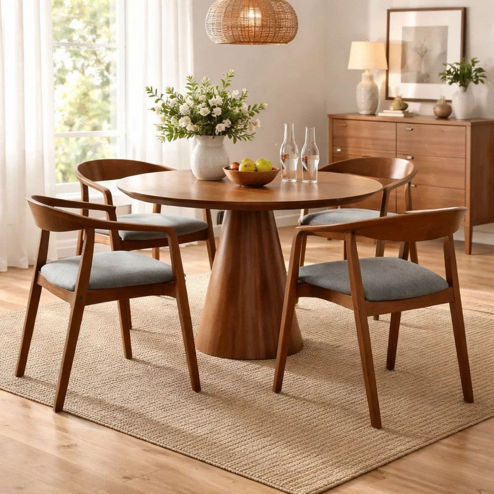 Alana Dining Chair Set of 2 | Walnut Brown Wood | Charcoal Gray Fabric