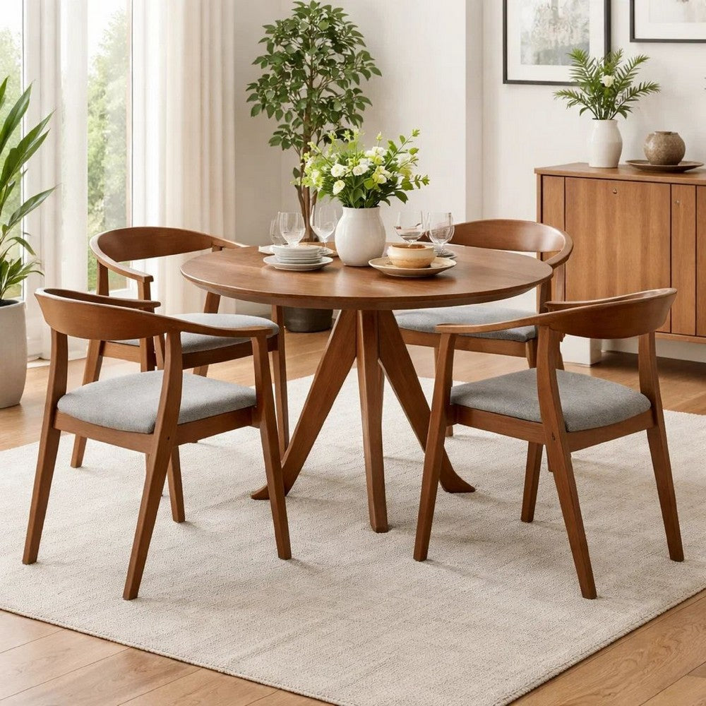 Alana Dining Chair Set of 2 | Walnut Brown Wood | Charcoal Gray Fabric