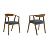 Alana Dining Chair Set of 2 | Walnut Brown Wood Frame | Blue Fabric