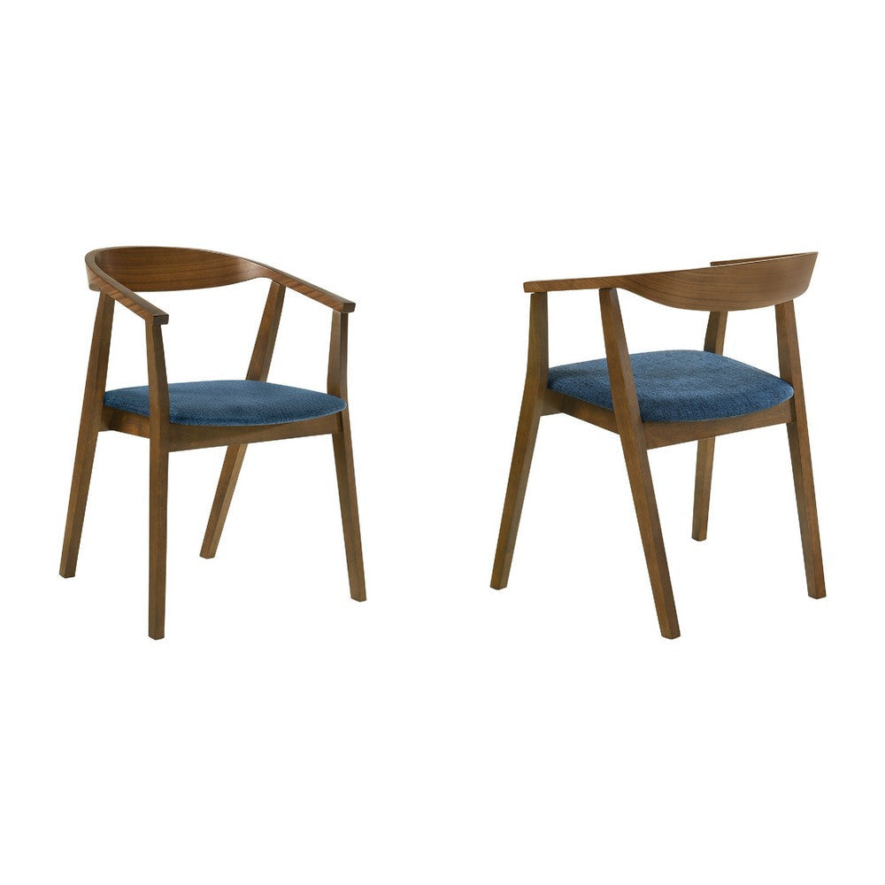 Alana Dining Chair Set of 2 | Walnut Brown Wood Frame | Blue Fabric