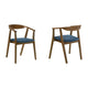 Alana Dining Chair Set of 2 | Walnut Brown Wood Frame | Blue Fabric