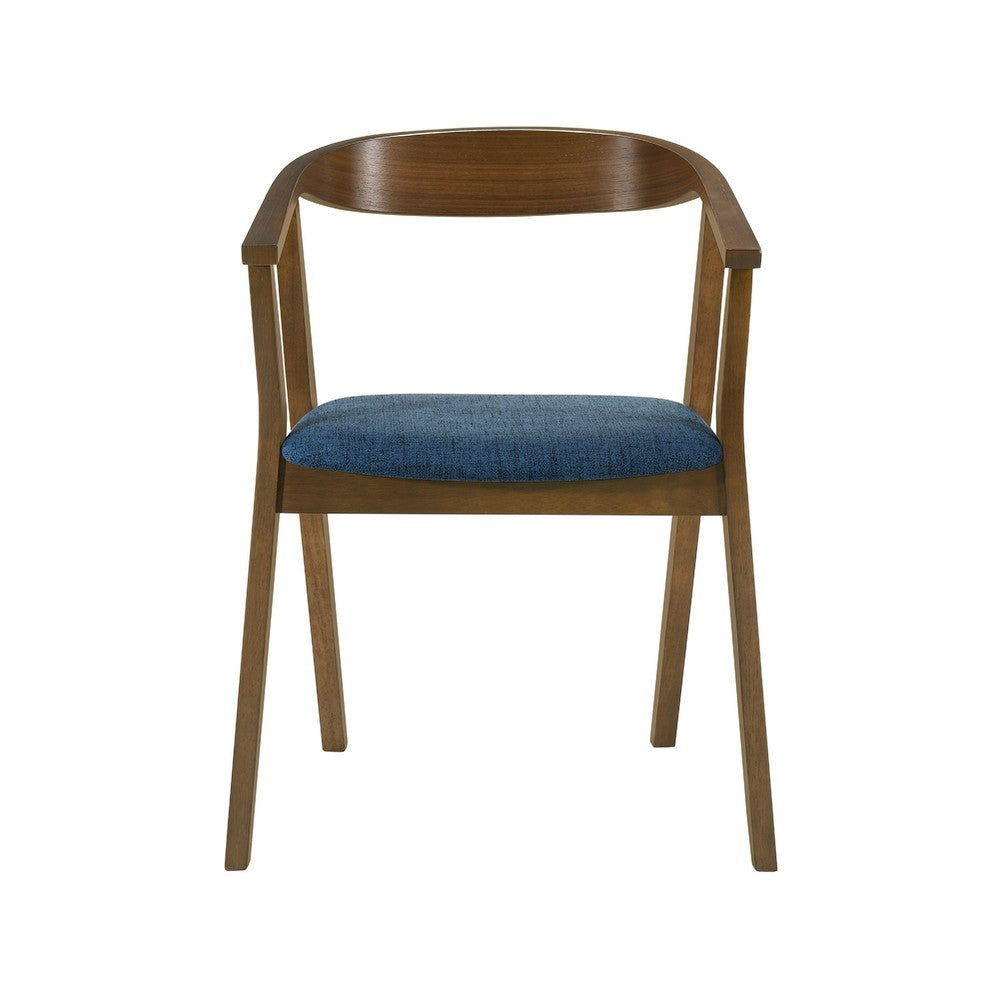 Alana Dining Chair Set of 2 | Walnut Brown Wood Frame | Blue Fabric
