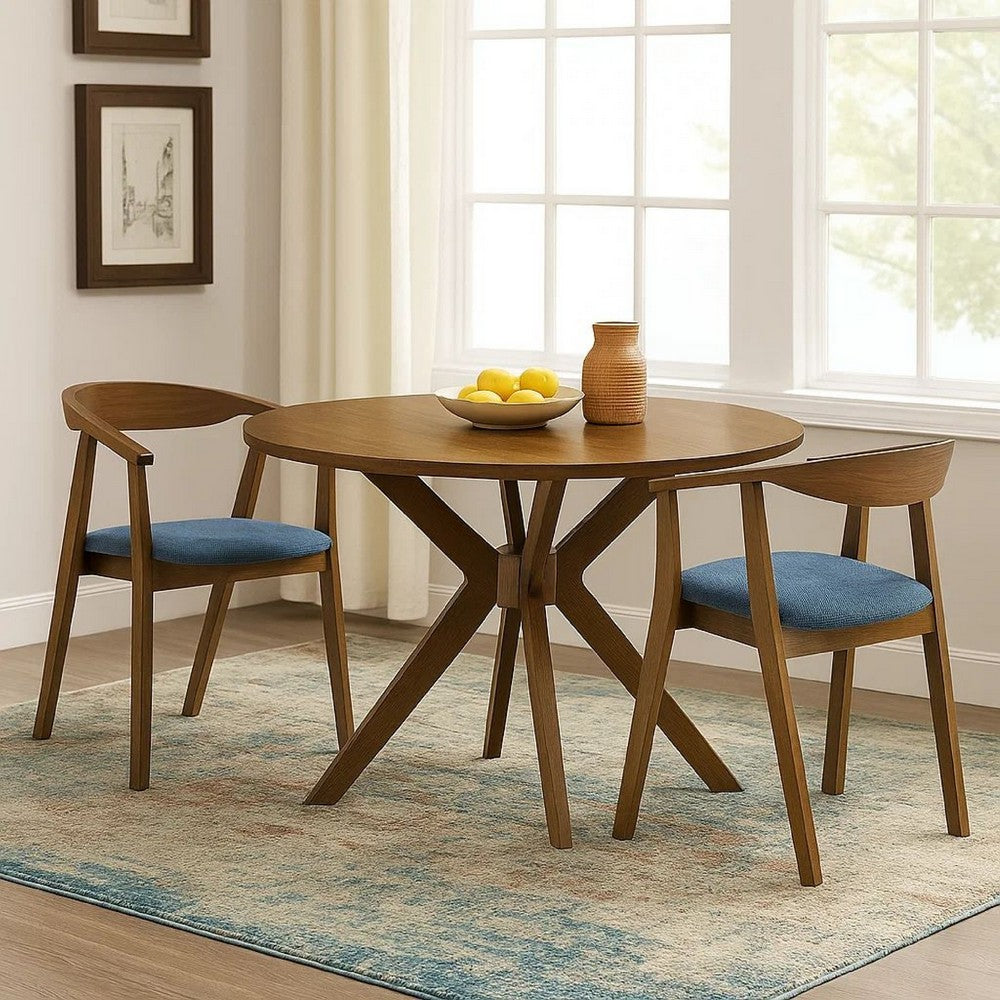 Alana Dining Chair Set of 2 | Walnut Brown Wood Frame | Blue Fabric