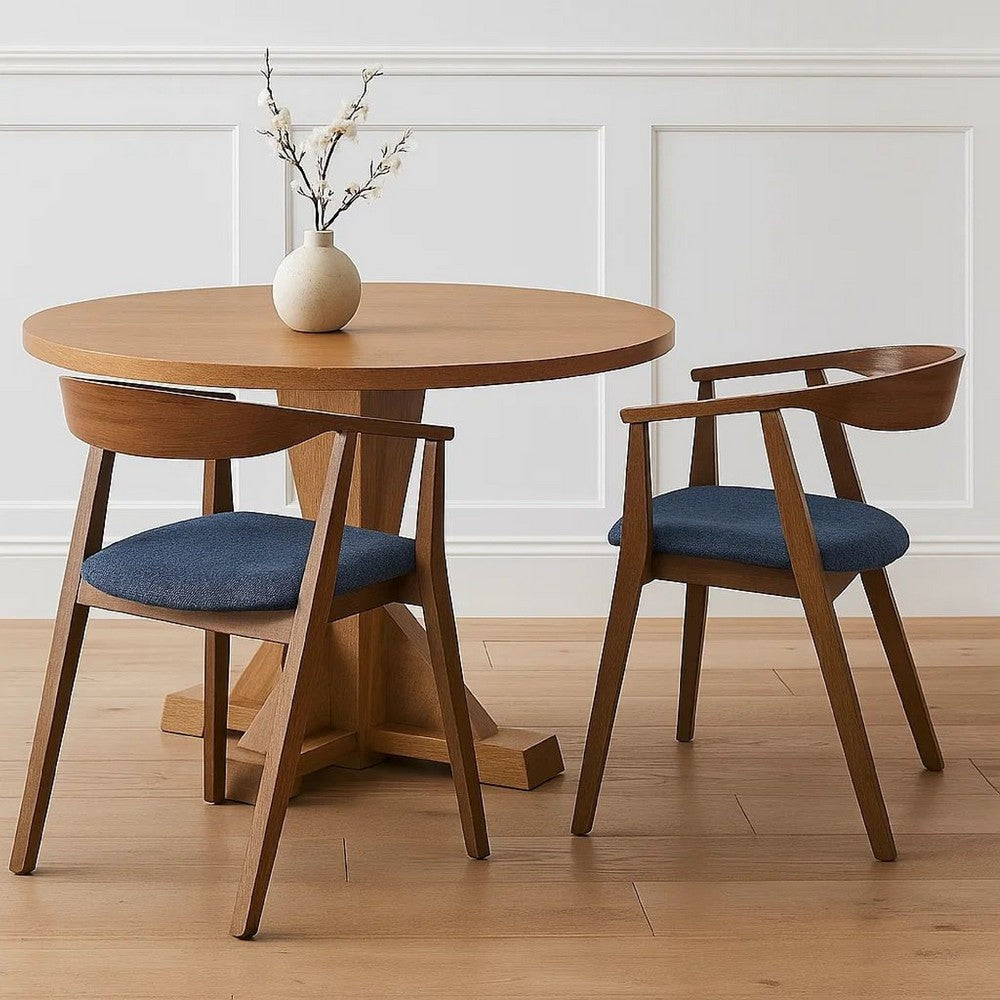 Alana Dining Chair Set of 2 | Walnut Brown Wood Frame | Blue Fabric
