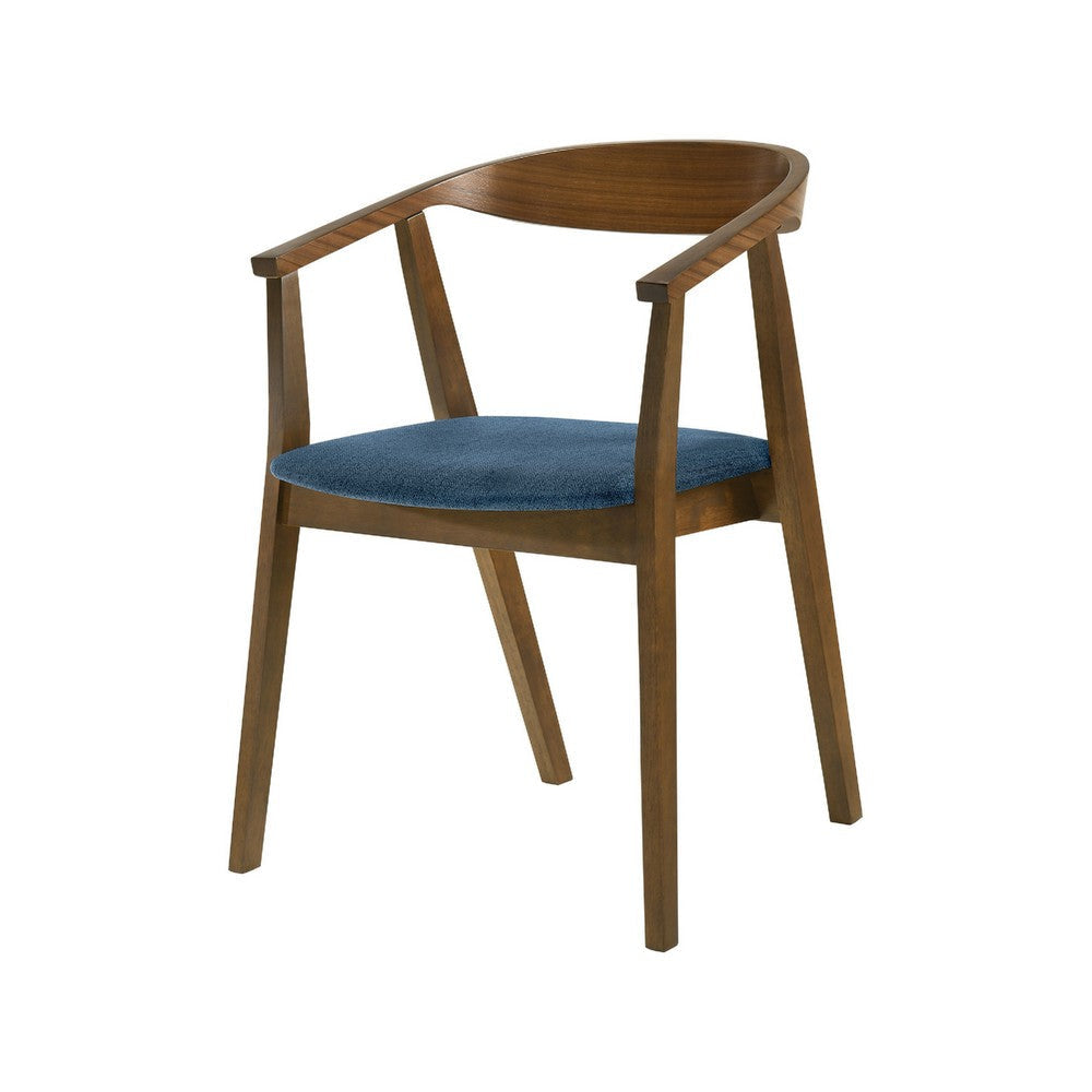 Alana Dining Chair Set of 2 | Walnut Brown Wood Frame | Blue Fabric
