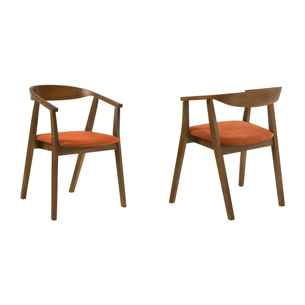 Alana Dining Chair Set of 2 | Walnut Brown Wood Frame | Orange Fabric