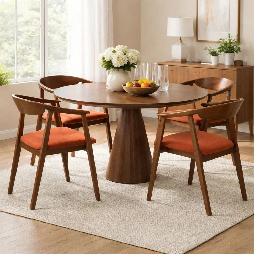 Alana Dining Chair Set of 2 | Walnut Brown Wood Frame | Orange Fabric