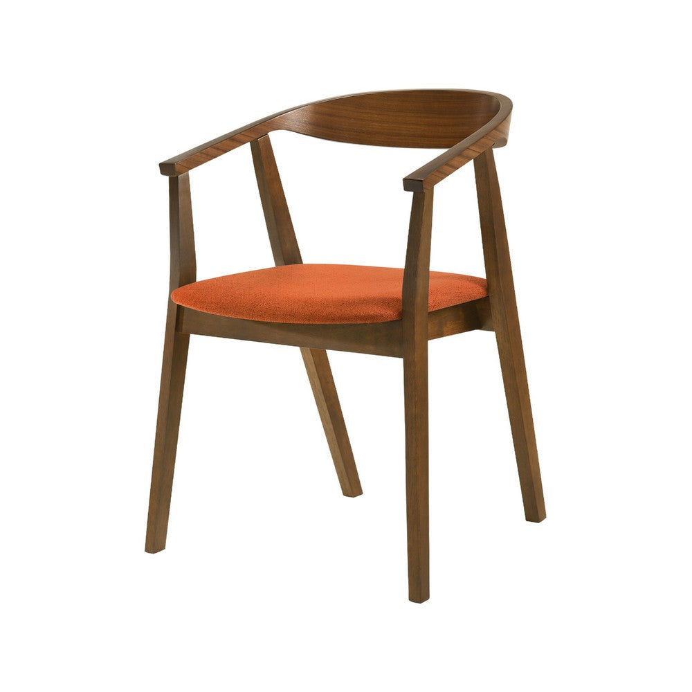 Alana Dining Chair Set of 2 | Walnut Brown Wood Frame | Orange Fabric