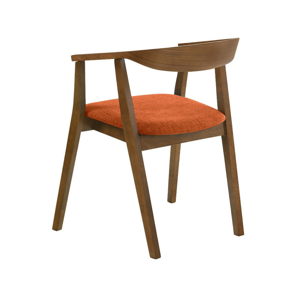 Alana Dining Chair Set of 2 | Walnut Brown Wood Frame | Orange Fabric