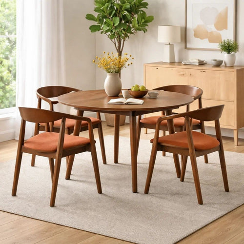 Alana Dining Chair Set of 2 | Walnut Brown Wood Frame | Orange Fabric