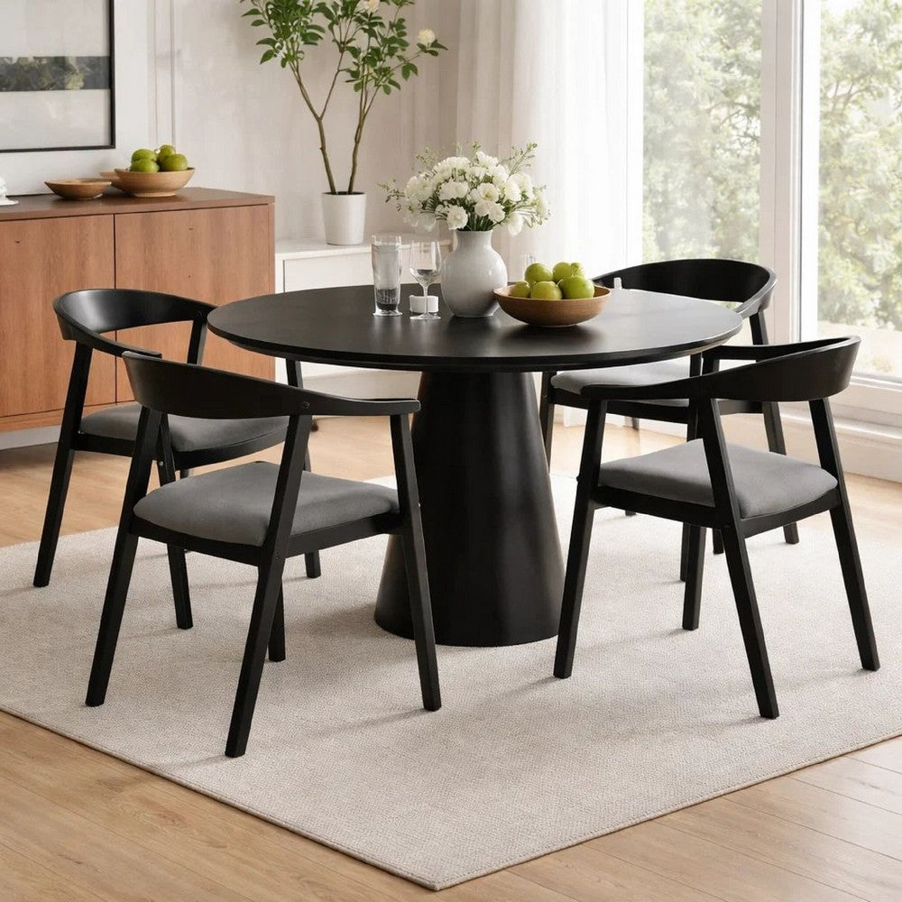 Alana Dining Chair Set of 2 | Black Wood Frame | Charcoal Gray Fabric