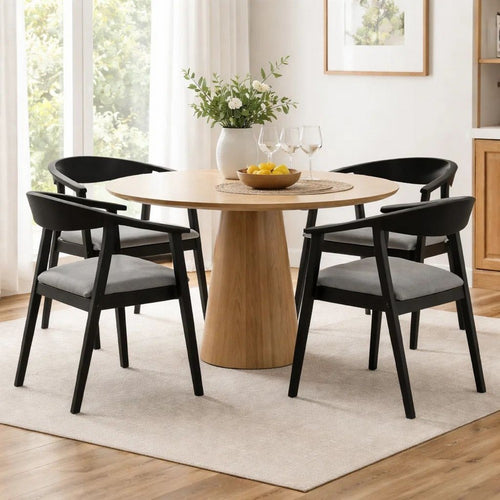 Alana Dining Chair Set of 2 | Black Wood Frame | Charcoal Gray Fabric