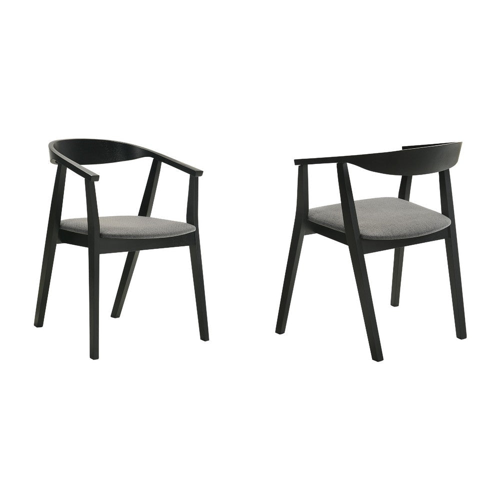 Alana Dining Chair Set of 2 | Black Wood Frame | Charcoal Gray Fabric