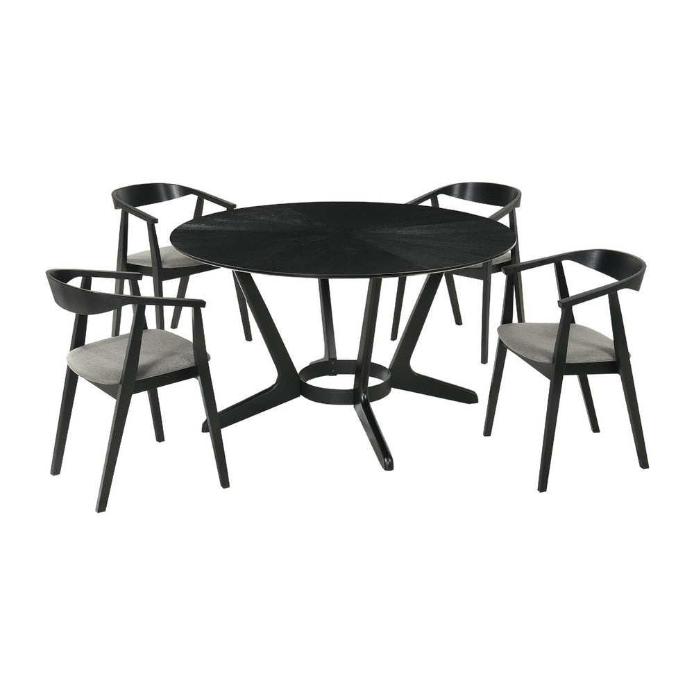 Alana 5pc Dining Table Set | Black Wood | Metal | 4 Charcoal Gray Chairs