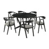 Alana 7pc Dining Table Set | Black Wood | Metal | 6 Charcoal Gray Chairs