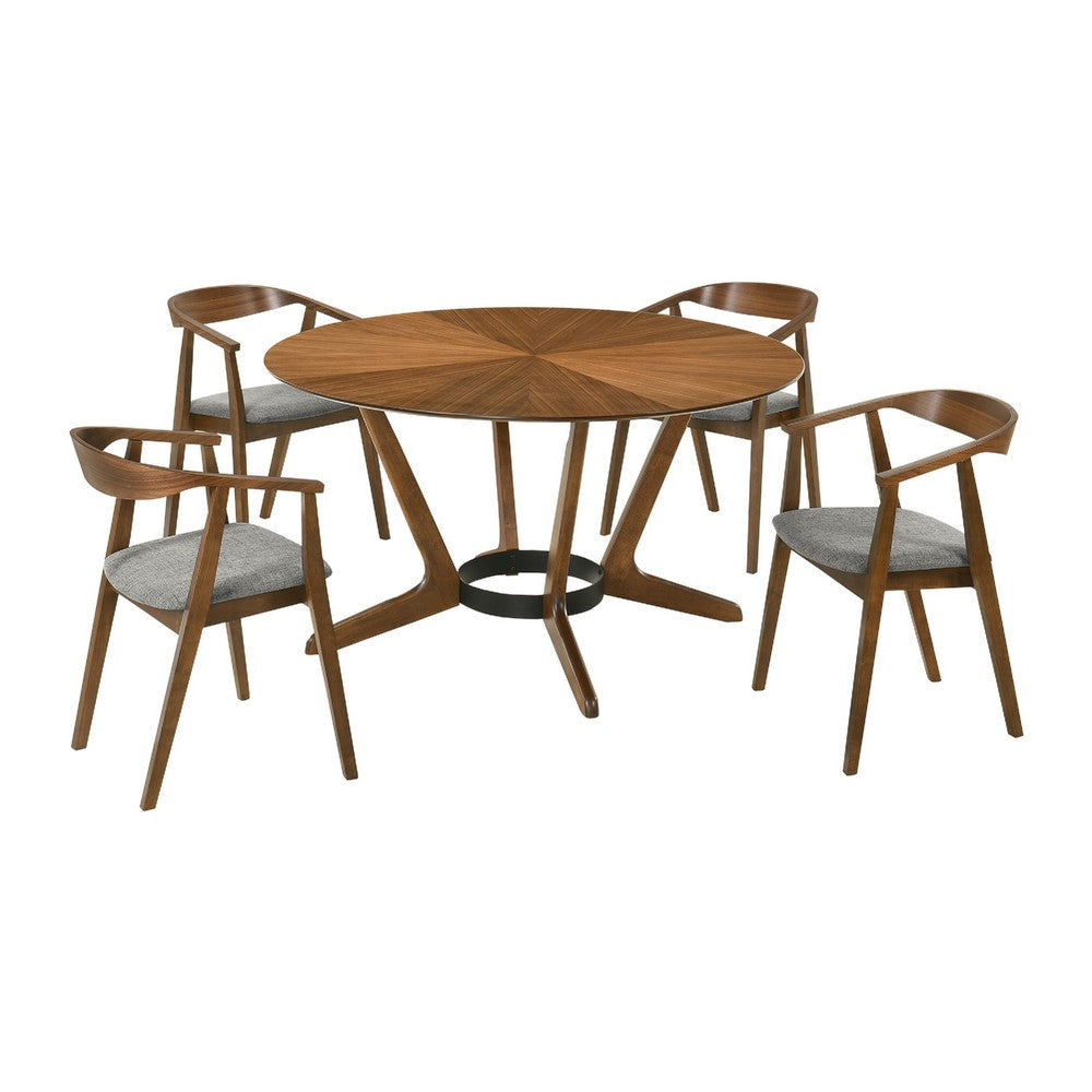Alana 5pc Round Dining Set | Walnut Brown Wood | 4 Charcoal Gray Chairs
