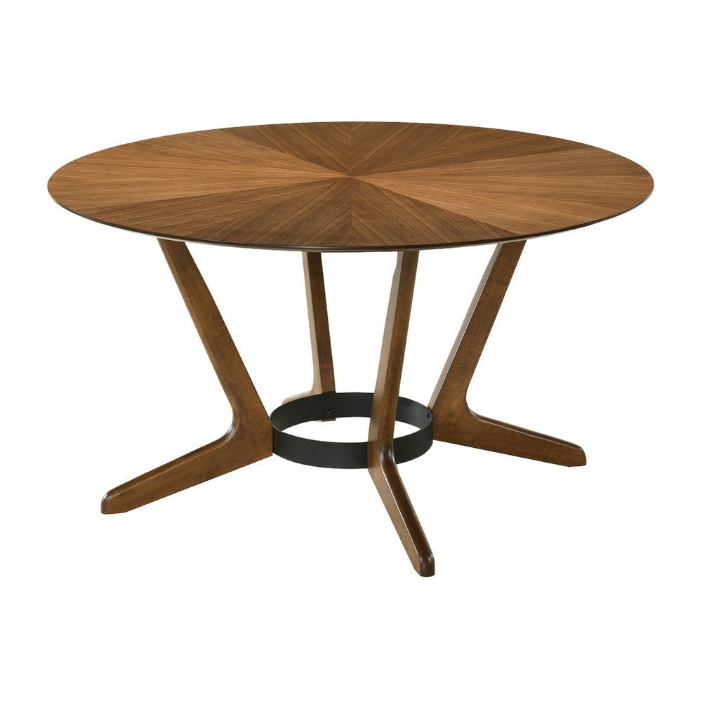 Alana 5pc Round Dining Table Set | Walnut Brown Wood | 4 Orange Chairs
