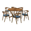 Alana 7pc Round Dining Table Set | Walnut Brown Wood | 6 Blue Chairs