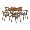 Alana 7pc Round Dining Set | Walnut Brown Wood | 6 Charcoal Gray Chairs